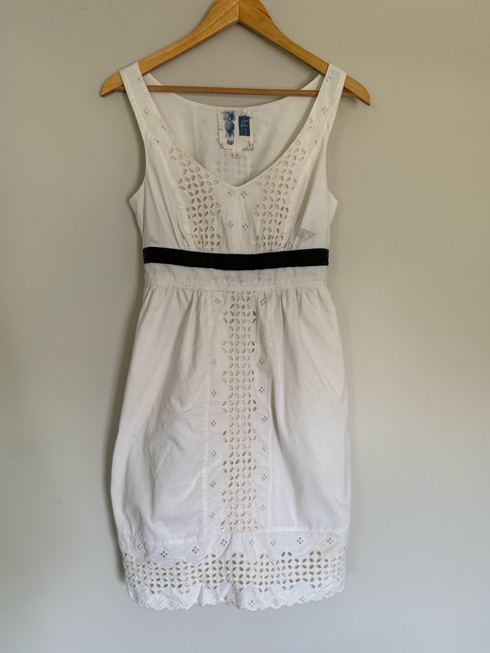 Anthropologie Edme & Esyllte White
Cotton Tank Eyelet Dress Sz XS *Flawed